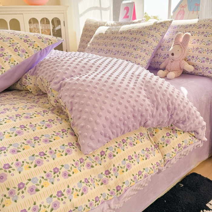 91家纺网 家纺一手货源 找家纺 千朵 2025新款全棉加豆豆绒四件套 恋语紫