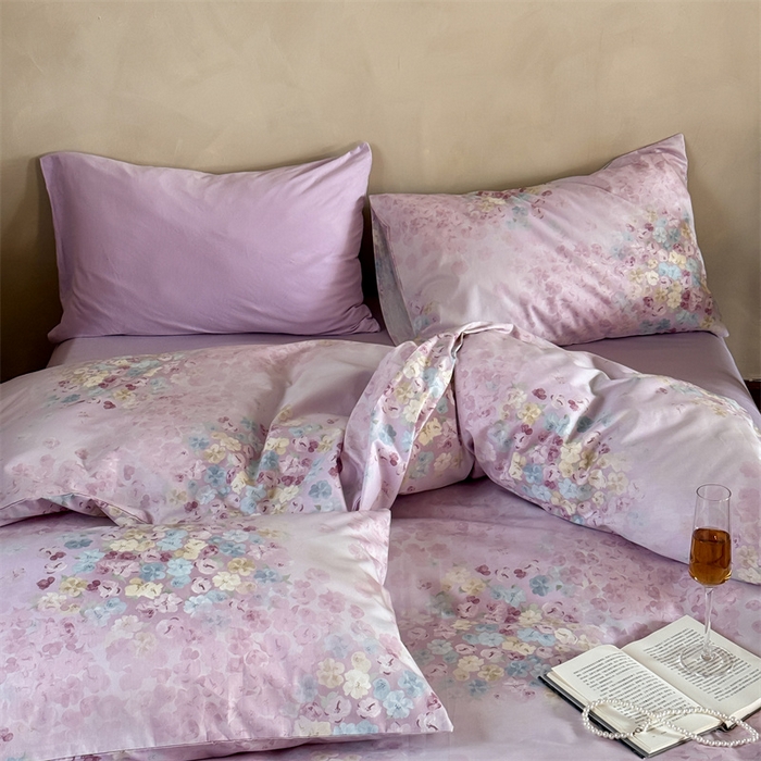 91家纺网 家纺一手货源 找家纺 窝米 2025春季新品全棉13370系列全棉治愈风花卉系列四件套 融织紫