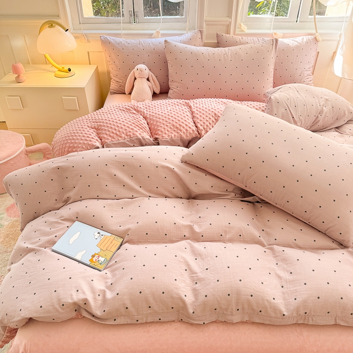 91家纺网 家纺一手货源 找家纺 千朵 2025新款豆豆绒双层纱四件套 芋泥波波