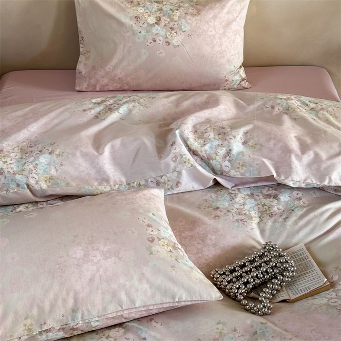 91家纺网 家纺一手货源 找家纺 窝米 2025春季新品全棉13370系列全棉治愈风花卉系列四件套 融织绿