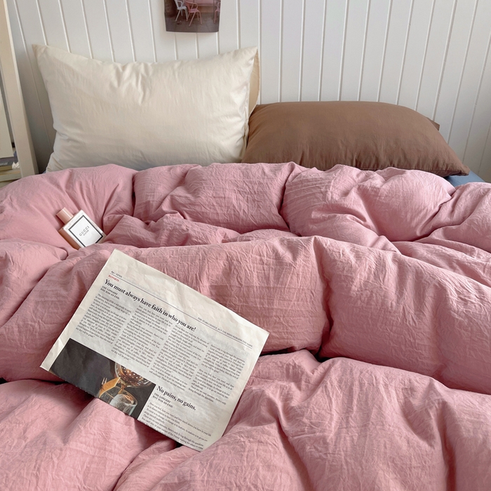 91家纺网 家纺一手货源 找家纺 2025新款ins博主风纯色混搭双色水洗m四件套（软糯舒适，非市场普通面料！！！） 多色水洗m-粉雾麦蓝