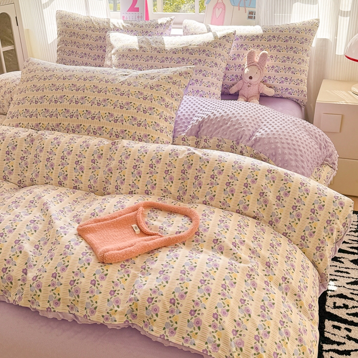 91家纺网 家纺一手货源 找家纺 千朵 2025新款全棉加豆豆绒四件套 恋语紫