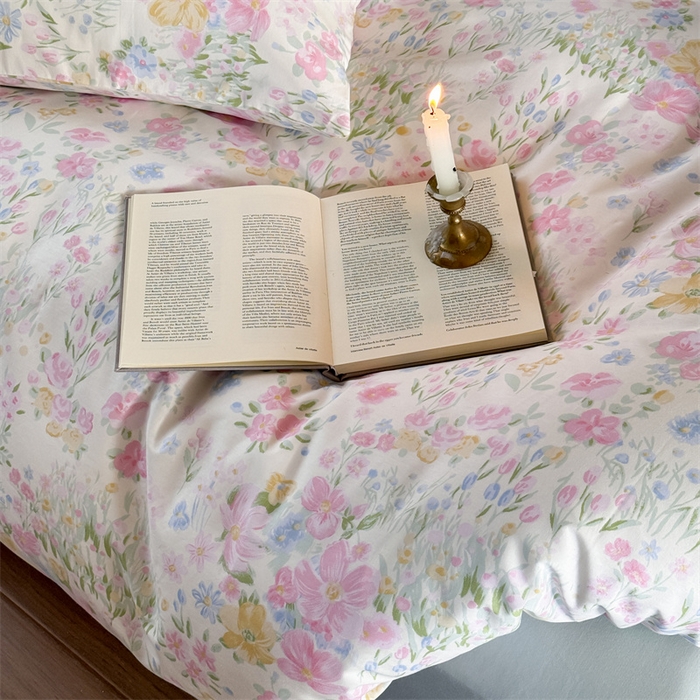 91家纺网 家纺一手货源 找家纺 窝米 2025春季新品全棉13370系列全棉治愈风花卉系列四件套 花丛