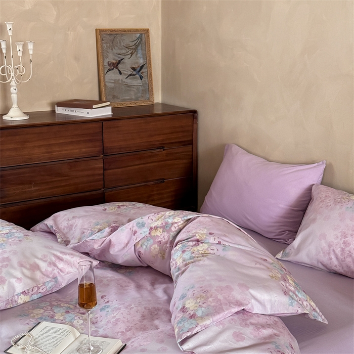 91家纺网 家纺一手货源 找家纺 窝米 2025春季新品全棉13370系列全棉治愈风花卉系列四件套 融织紫