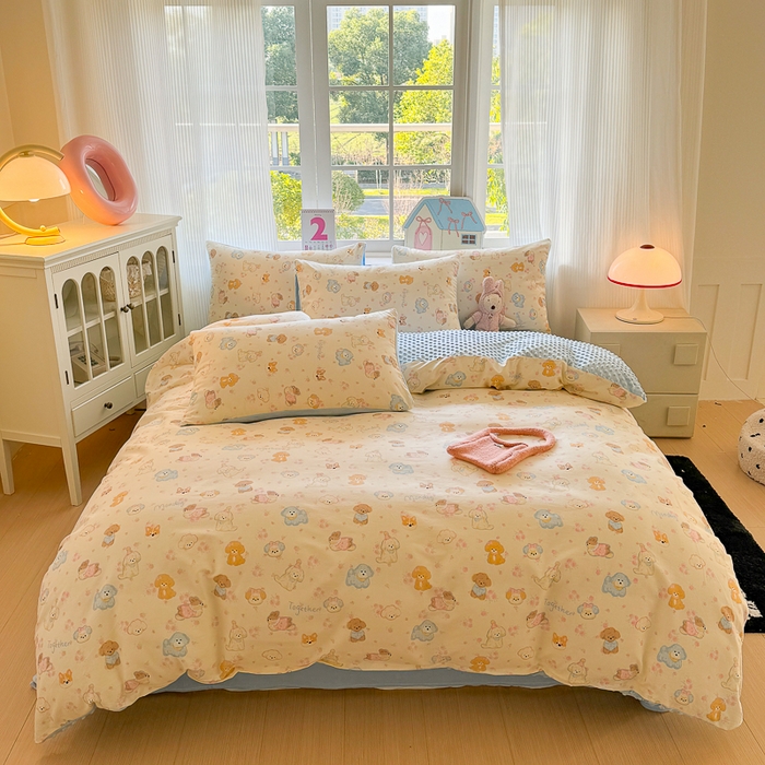 91家纺网 家纺一手货源 找家纺 千朵 2025新款全棉加豆豆绒四件套 比熊狗