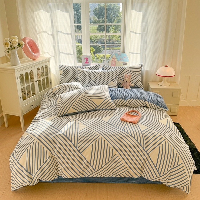 91家纺网 家纺一手货源 找家纺 千朵 2025新款全棉加豆豆绒四件套 几何线条