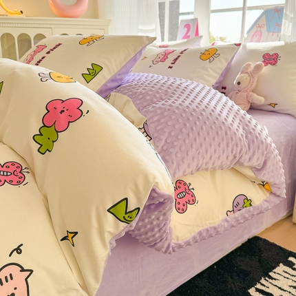 91家纺网 家纺一手货源 找家纺 （总）千朵 2025新款全棉加豆豆绒四件套