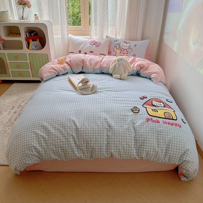 91家纺网 家纺一手货源 找家纺 美乐迪家纺 2025新款全棉绣花毛巾绣四件套 猫咪的房子