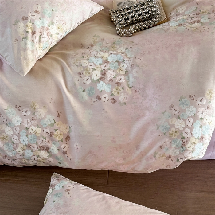 91家纺网 家纺一手货源 找家纺 窝米 2025春季新品全棉13370系列全棉治愈风花卉系列四件套 融织绿