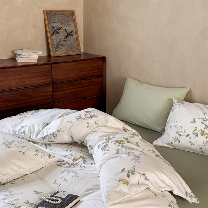 91家纺网 家纺一手货源 找家纺 窝米 2025春季新品全棉13370系列全棉治愈风花卉系列四件套 写意绿