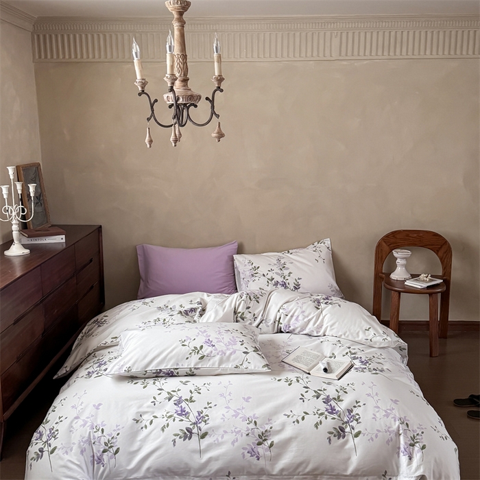 91家纺网 家纺一手货源 找家纺 窝米 2025春季新品全棉13370系列全棉治愈风花卉系列四件套 写意紫