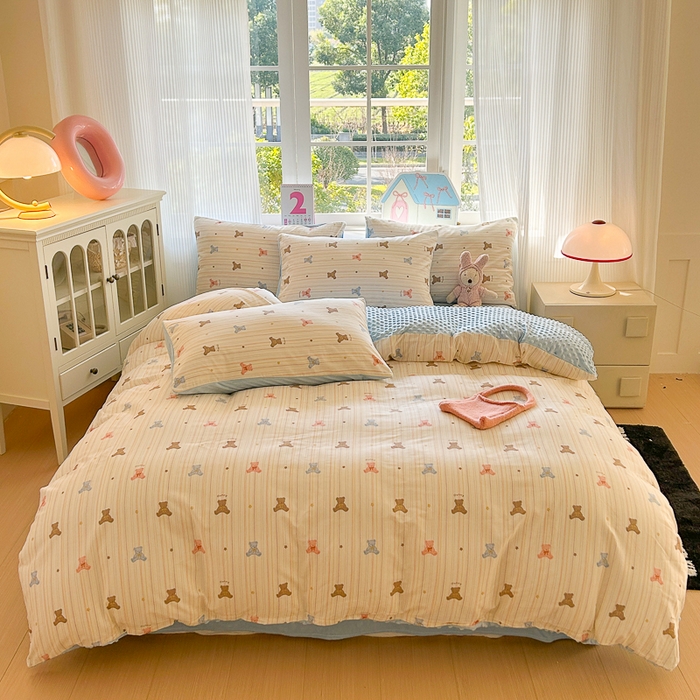 91家纺网 家纺一手货源 找家纺 千朵 2025新款全棉加豆豆绒四件套 小彩熊