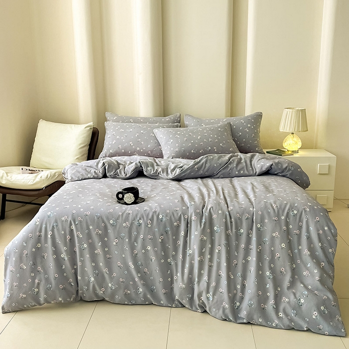 91家纺网 家纺一手货源 找家纺 优选 2025加厚针织棉双层纱四件套小碎花被套床单床笠款学生三件套新款直播爆款 柔晨