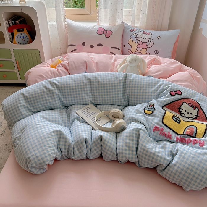 91家纺网 家纺一手货源 找家纺 美乐迪家纺 2025新款全棉绣花毛巾绣四件套 猫咪的房子