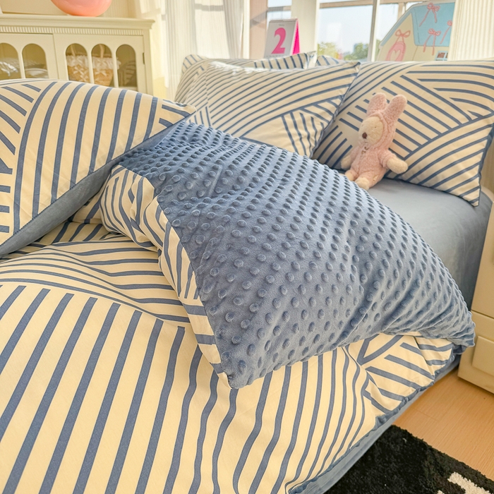 91家纺网 家纺一手货源 找家纺 千朵 2025新款全棉加豆豆绒四件套 几何线条