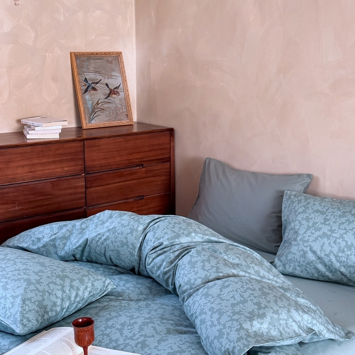 91家纺网 家纺一手货源 找家纺 窝米 2025春季新品全棉13370系列全棉治愈风花卉系列四件套 蕾丝-绿