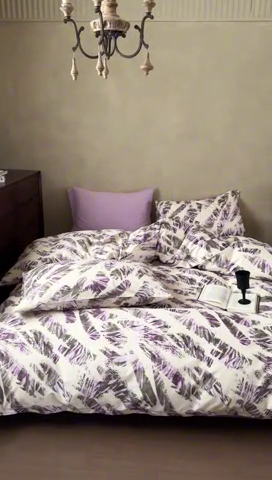 91家纺网 家纺一手货源 找家纺 窝米 2025春季新品全棉13370系列全棉治愈风花卉系列四件套 北欧紫