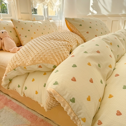 91家纺网 家纺一手货源 找家纺 （总）千朵 2025新款豆豆绒双层纱四件套