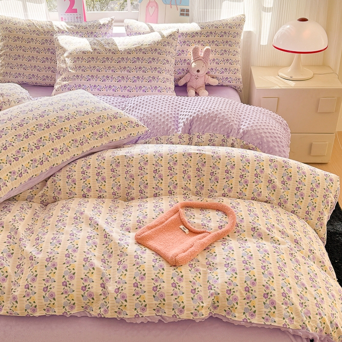 91家纺网 家纺一手货源 找家纺 千朵 2025新款全棉加豆豆绒四件套 恋语紫