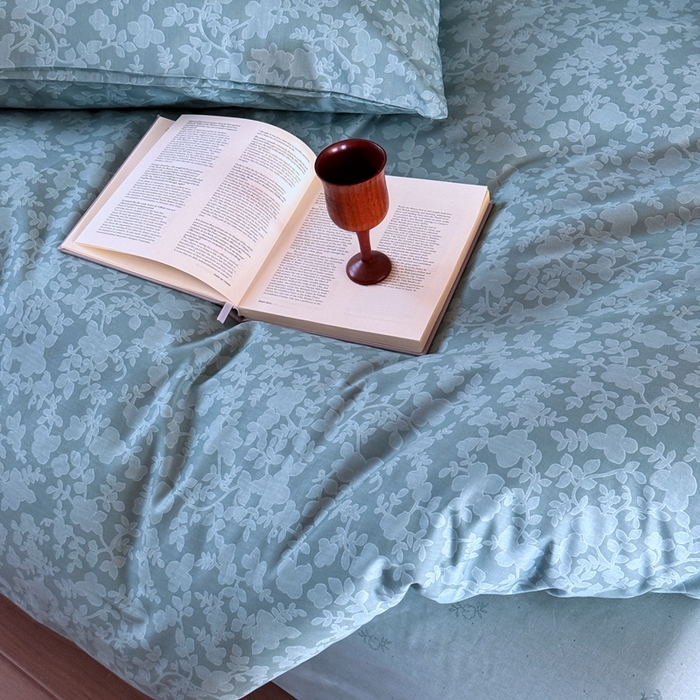 91家纺网 家纺一手货源 找家纺 窝米 2025春季新品全棉13370系列全棉治愈风花卉系列四件套 蕾丝-绿