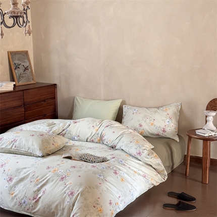 窝米 2025春季新品全棉13370系列全棉治愈风花卉系列四件套 湖畔绿