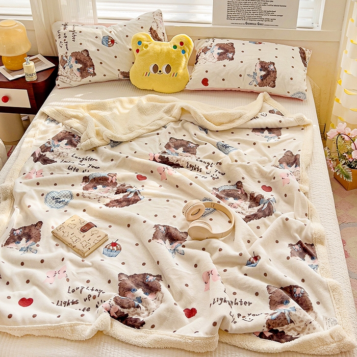 91家纺网 家纺一手货源 找家纺 （买家秀 爆款 不断货）A类母婴级婴童毯子牛奶绒毛毯牛奶绒毯子午睡毯珊瑚绒毛毯子羊羔绒毛毯羊羔绒毯子 洛丽塔-猫咪公主