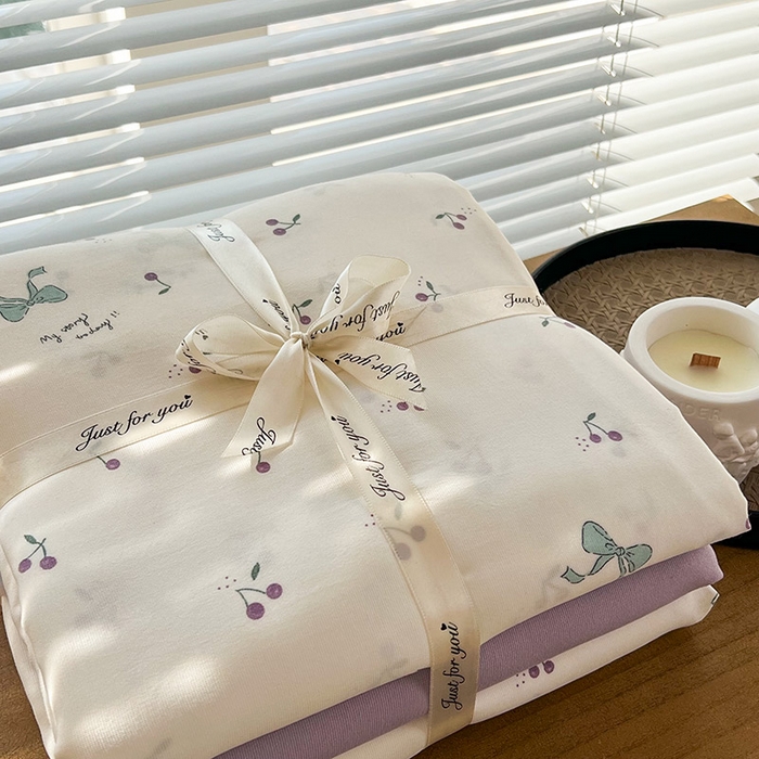 91家纺网 家纺一手货源 找家纺 暖芯优选 2025新款针织棉双层纱四件套小碎花被套床单床笠款学生三件套新款直播热款-叠拍图-系列一 樱桃