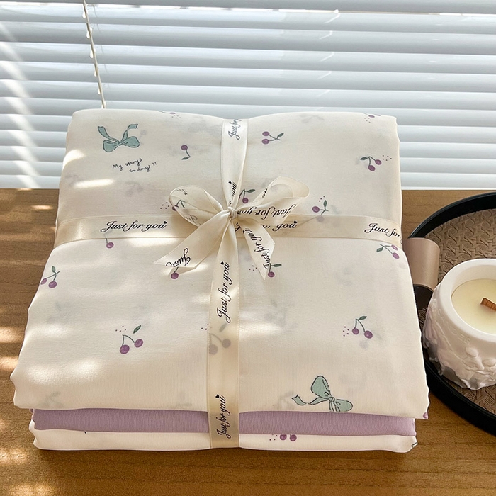 91家纺网 家纺一手货源 找家纺 暖芯优选 2025新款针织棉双层纱四件套小碎花被套床单床笠款学生三件套新款直播热款-叠拍图-系列一 樱桃