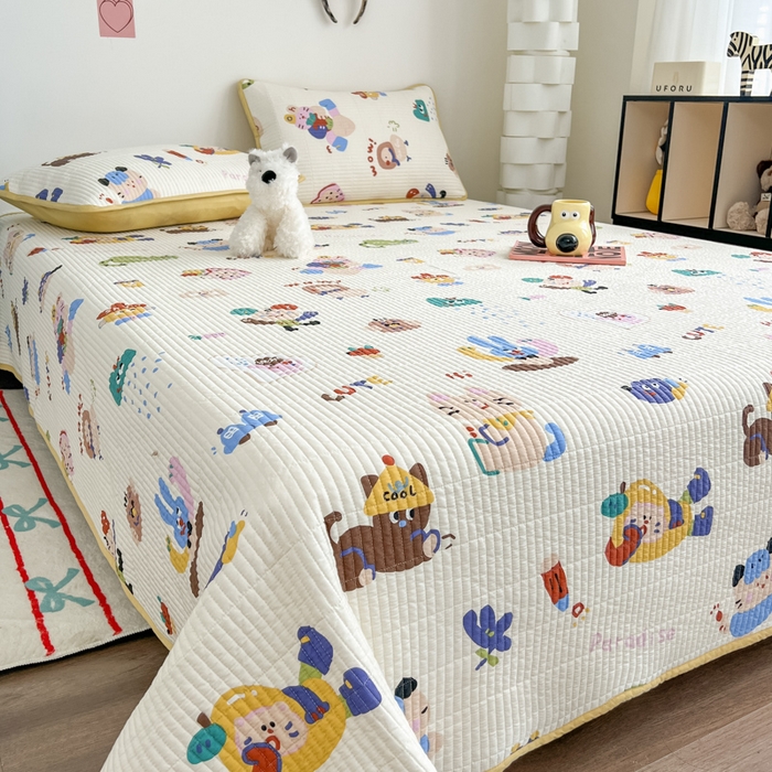 91家纺网 家纺一手货源 找家纺 茉夕家纺 2025新款跑量款双面纯棉印花水洗床盖 机智萌宠