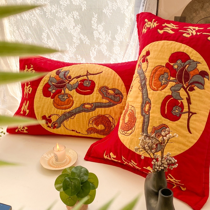 91家纺网 家纺一手货源 找家纺 美宜家 2025高档喜庆大红纯棉情侣枕巾加大加厚 事事如意
