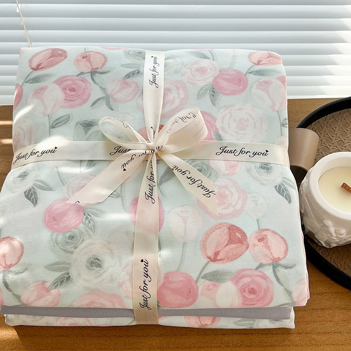 91家纺网 家纺一手货源 找家纺 暖芯优选 2025新款针织棉双层纱四件套小碎花被套床单床笠款学生三件套新款直播热款-叠拍图-系列一 花千朵