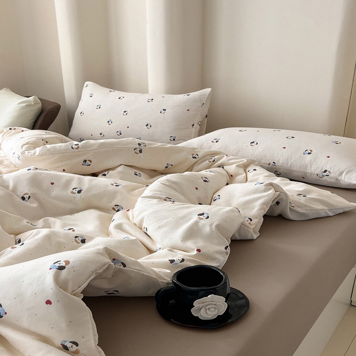 91家纺网 家纺一手货源 找家纺 优选 2025加厚针织棉双层纱四件套小碎花被套床单床笠款学生三件套新款直播爆款 萌宠