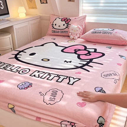 91家纺网 家纺一手货源 找家纺 （总）（买家秀爆款不断货）A类母婴级库洛米大阪卡通牛奶绒床笠珊瑚绒床笠雪花绒床笠牛奶绒床罩珊瑚绒床罩床垫套