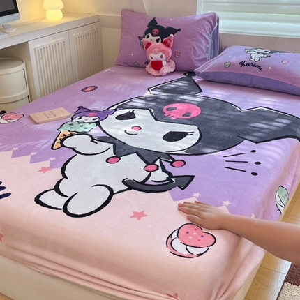 91家纺网 家纺一手货源 找家纺 （总）（买家秀爆款不断货）A类母婴级库洛米大阪卡通牛奶绒床笠珊瑚绒床笠雪花绒床笠牛奶绒床罩珊瑚绒床罩床垫套
