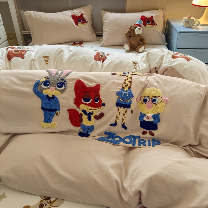 91家纺网 家纺一手货源 找家纺 罗亿家纺 2025新款糯糯棉(110克）大版卡通毛巾绣四件套（提供买家绣） 梦想动物城