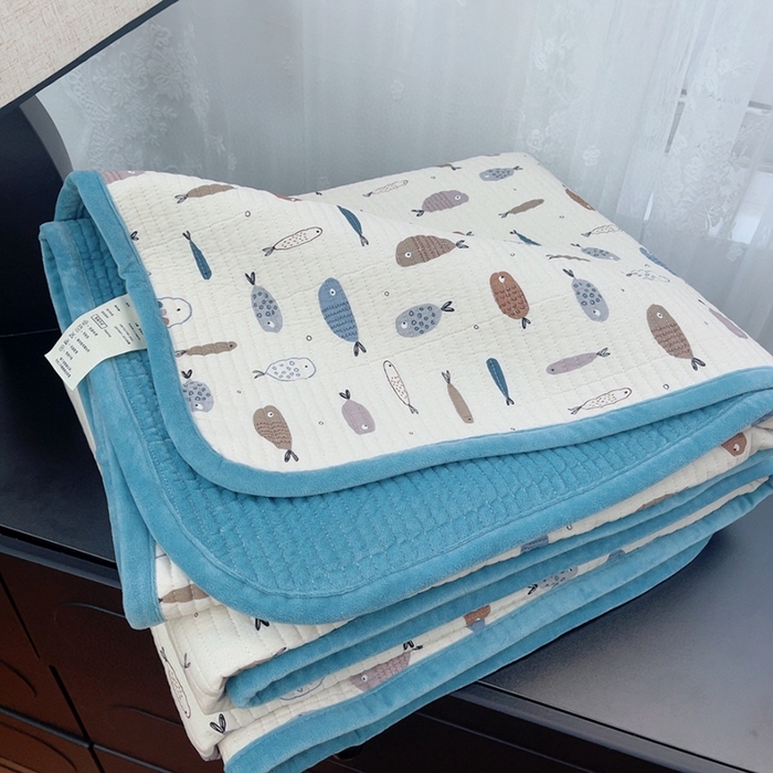 91家纺网 家纺一手货源 找家纺 暖居 2025新款砂洗棉加绒床盖三件套双面两用棉加绒-叠拍图 好多鱼