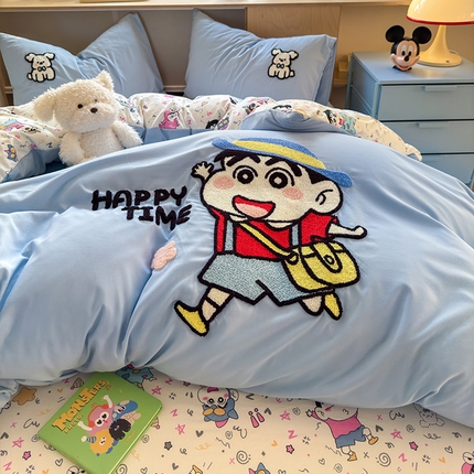 罗亿家纺 2025新款糯糯棉(110克）大版卡通毛巾绣四件套（提供买家绣） 原野新之助