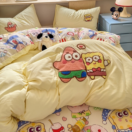 91家纺网 家纺一手货源 找家纺 （总）罗亿家纺 2025新款糯糯棉(110克）大版卡通毛巾绣四件套（提供买家绣）