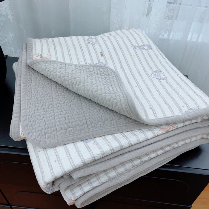 91家纺网 家纺一手货源 找家纺 暖居 2025新款砂洗棉加绒床盖三件套双面两用棉加绒-叠拍图 青春兔