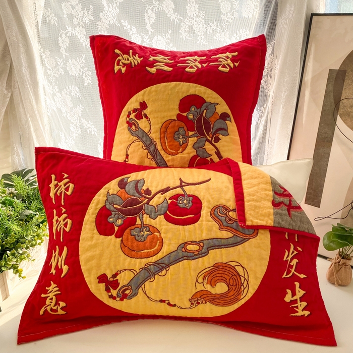 91家纺网 家纺一手货源 找家纺 美宜家 2025高档喜庆大红纯棉情侣枕巾加大加厚 事事如意