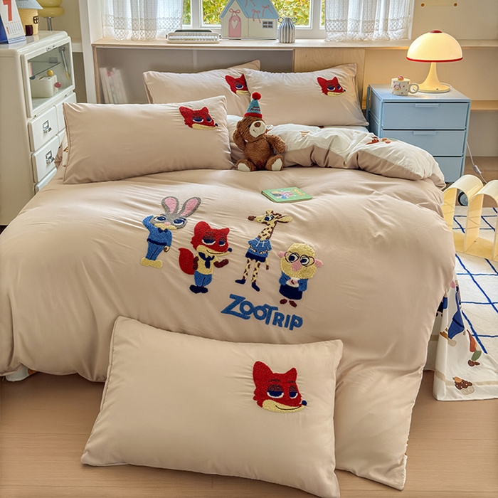 91家纺网 家纺一手货源 找家纺 罗亿家纺 2025新款糯糯棉(110克）大版卡通毛巾绣四件套（提供买家绣） 梦想动物城