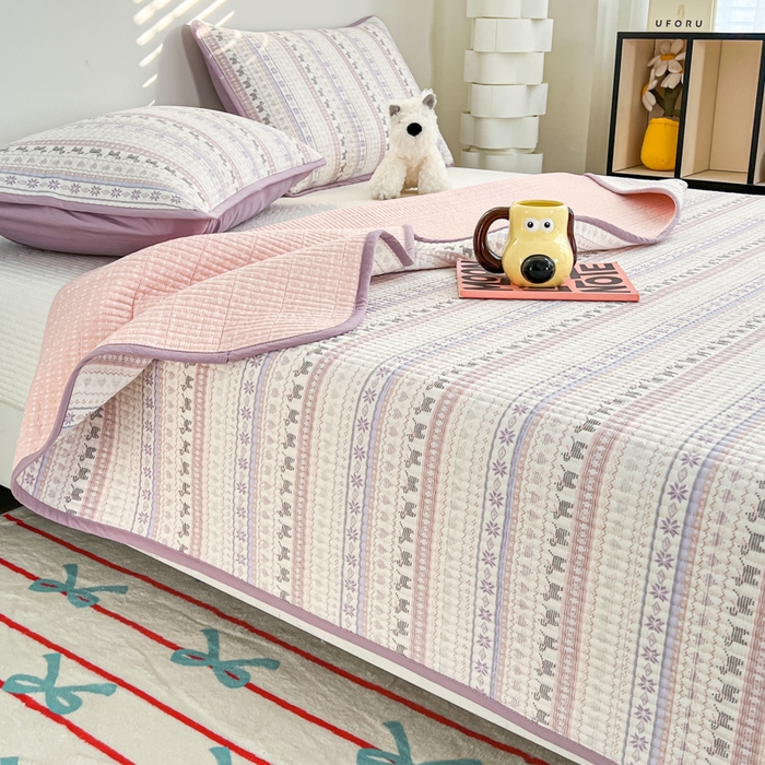 91家纺网 家纺一手货源 找家纺 茉夕家纺 2025新款跑量款双面纯棉印花水洗床盖 艾美瑞