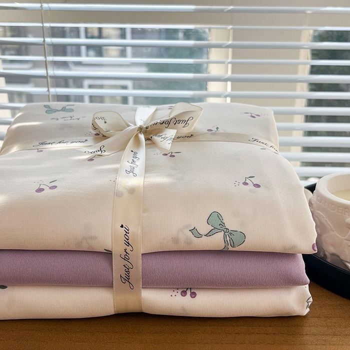 91家纺网 家纺一手货源 找家纺 暖芯优选 2025新款针织棉双层纱四件套小碎花被套床单床笠款学生三件套新款直播热款-叠拍图-系列一 樱桃