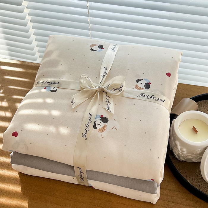 91家纺网 家纺一手货源 找家纺 暖芯优选 2025新款针织棉双层纱四件套小碎花被套床单床笠款学生三件套新款直播热款-叠拍图-系列一 萌宠