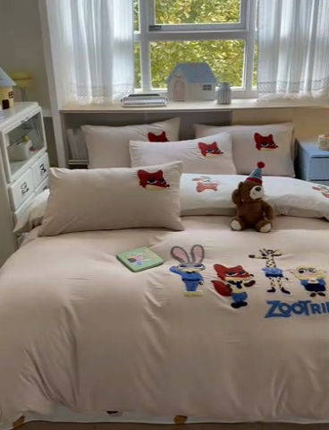 91家纺网 家纺一手货源 找家纺 罗亿家纺 2025新款糯糯棉(110克）大版卡通毛巾绣四件套（提供买家绣） 梦想动物城