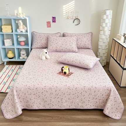 茉夕家纺 2025新款跑量款双面纯棉印花水洗床盖 梦幻紫