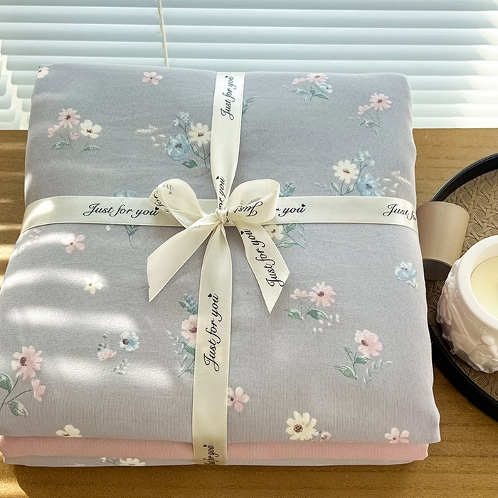 91家纺网 家纺一手货源 找家纺 暖芯优选 2025新款针织棉双层纱四件套小碎花被套床单床笠款学生三件套新款直播热款-叠拍图-系列一 柔晨