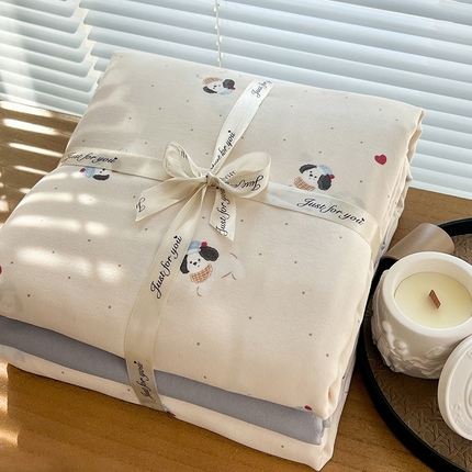 91家纺网 家纺一手货源 找家纺 暖芯优选 2025新款针织棉双层纱四件套小碎花被套床单床笠款学生三件套新款直播热款-叠拍图-系列一 萌宠