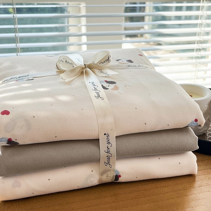 91家纺网 家纺一手货源 找家纺 暖芯优选 2025新款针织棉双层纱四件套小碎花被套床单床笠款学生三件套新款直播热款-叠拍图-系列一 萌宠