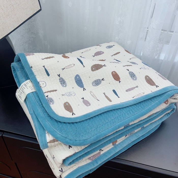 91家纺网 家纺一手货源 找家纺 暖居 2025新款砂洗棉加绒床盖三件套双面两用棉加绒-叠拍图 好多鱼